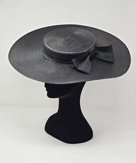 Black Wide Brim Braid Boater Fascinator