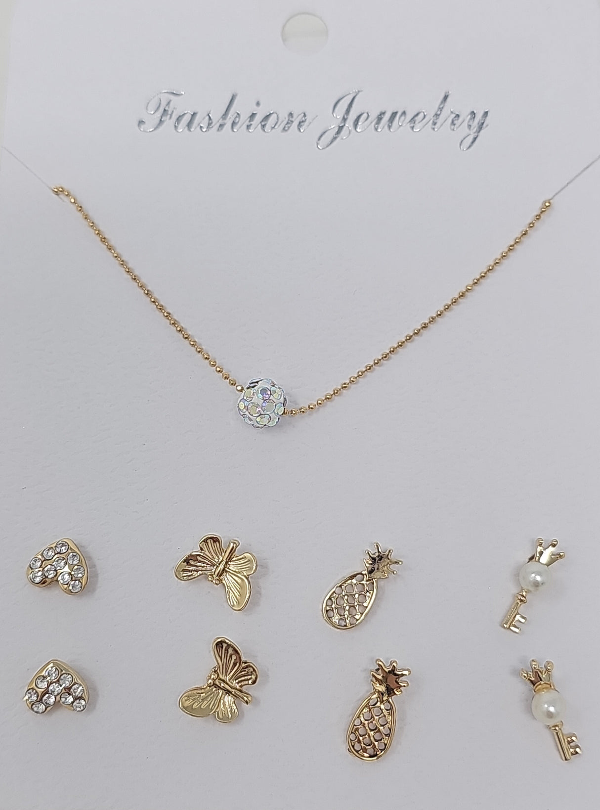 Gold Necklace & Stud Earring Jewellery Set