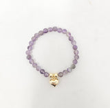 Zelly Amyethyst Beaded Gold Heart Charm Bracelet