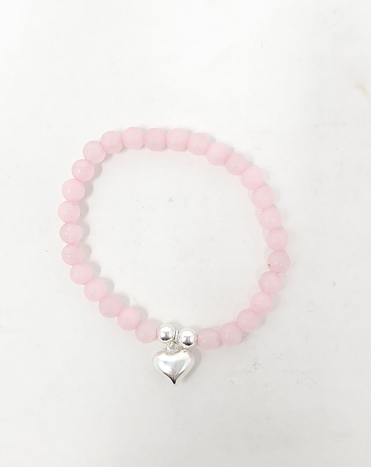 Zelly Rose Quartz Beaded Heart Charm Bracelet
