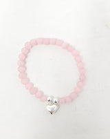 Zelly Rose Quartz Beaded Heart Charm Bracelet