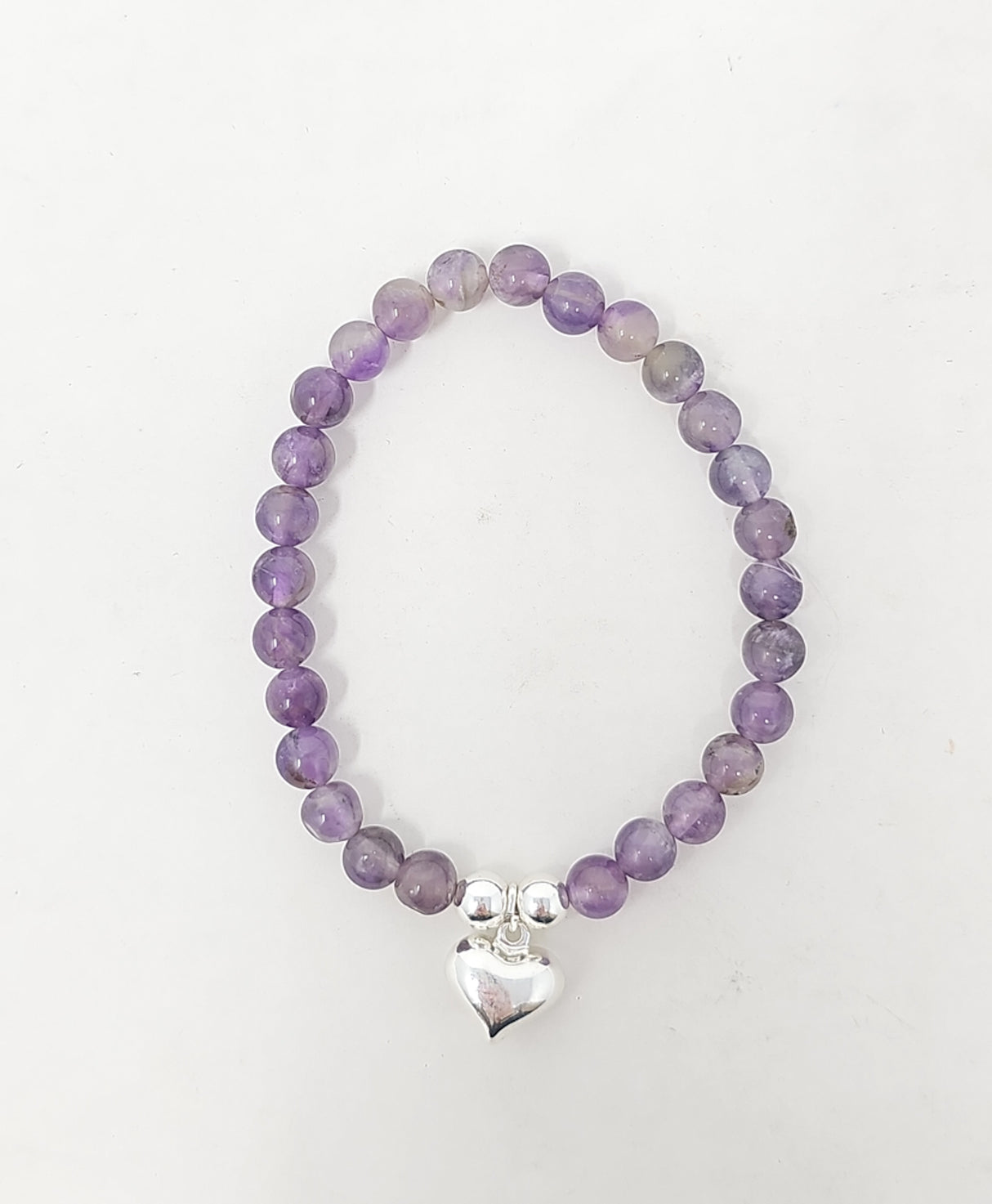 Zelly Amyethyst Beaded Heart Charm Bracelet