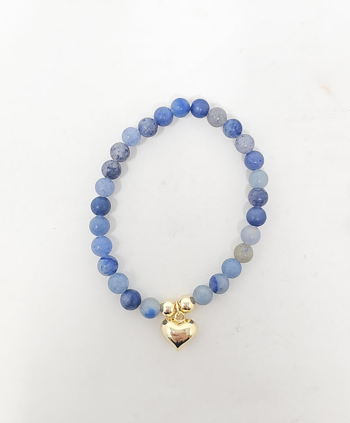 Zelly Blue Adventurine Beaded Gold Heart Charm Bracelet