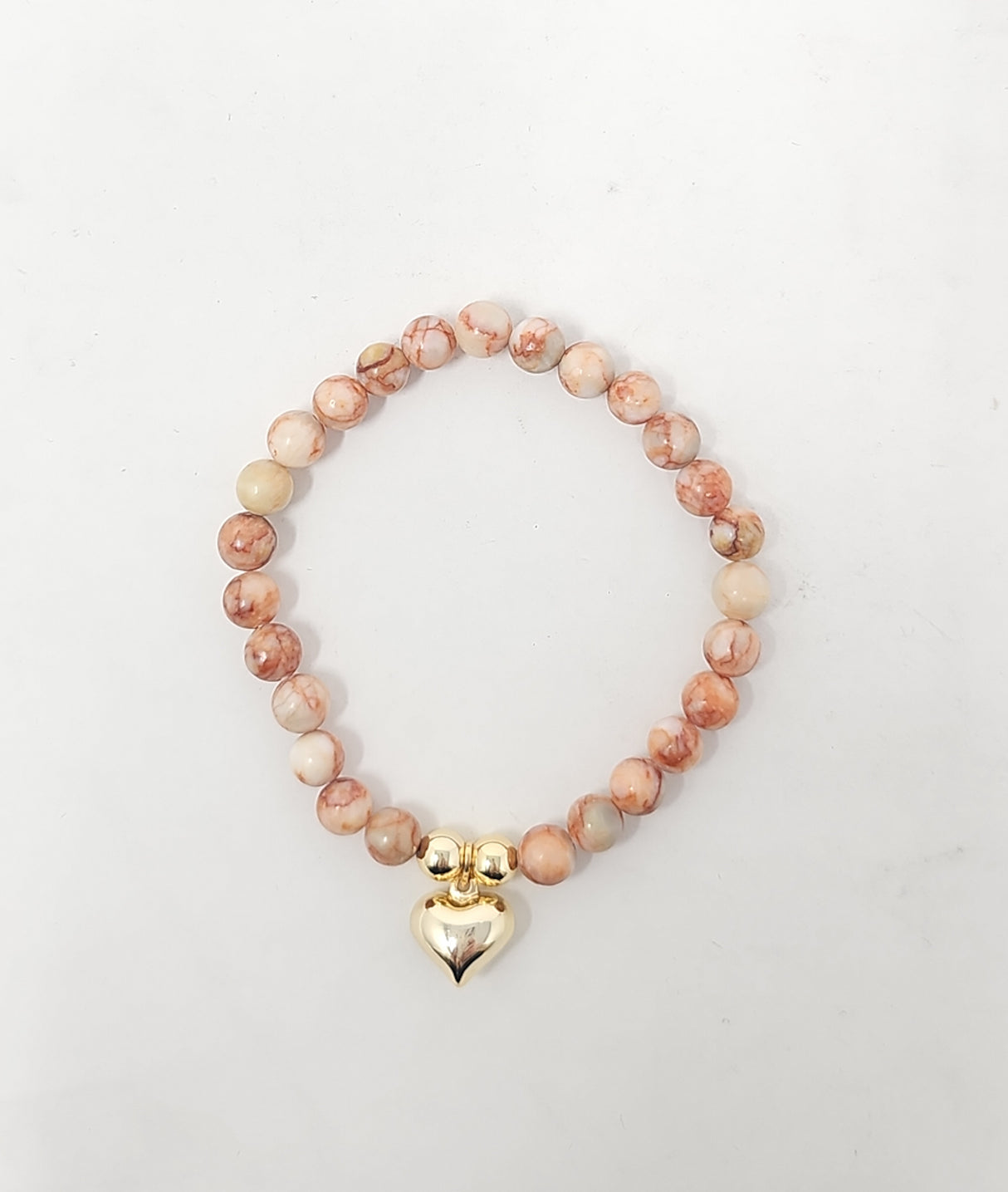 Zelly Red Picasso Jasper Beaded Gold Heart Charm Bracelet