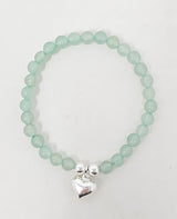 Zelly Green Adventurine Beaded Heart Charm Bracelet