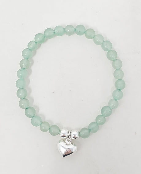 Zelly Green Adventurine Beaded Heart Charm Bracelet