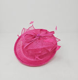 Lipstick Pink Feather & Bow Round Disc Fascinator