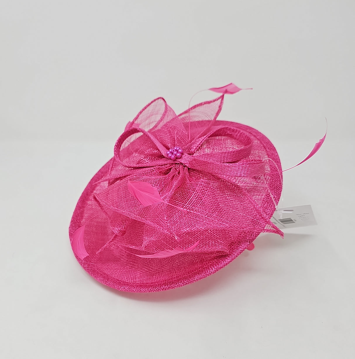 Lipstick Pink Feather & Bow Round Disc Fascinator