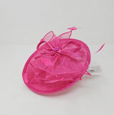 Lipstick Pink Feather & Bow Round Disc Fascinator