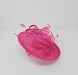 Lipstick Pink Feather & Bow Round Disc Fascinator