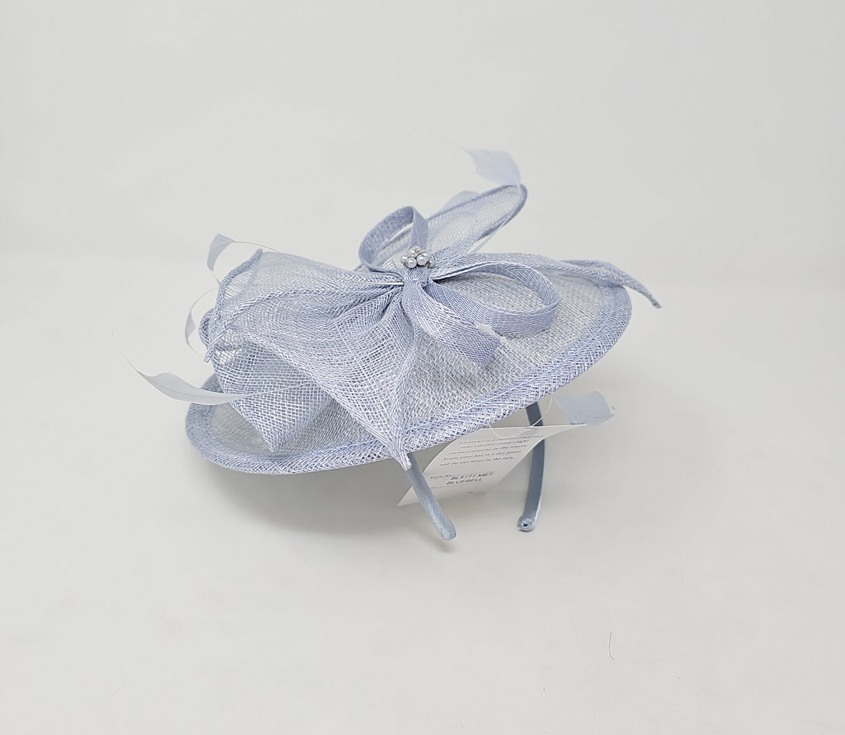 Metallic Bluebell Feather & Bow Round Disc Fascinator