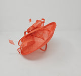 Orange Feather & Bow Round Disc Fascinator