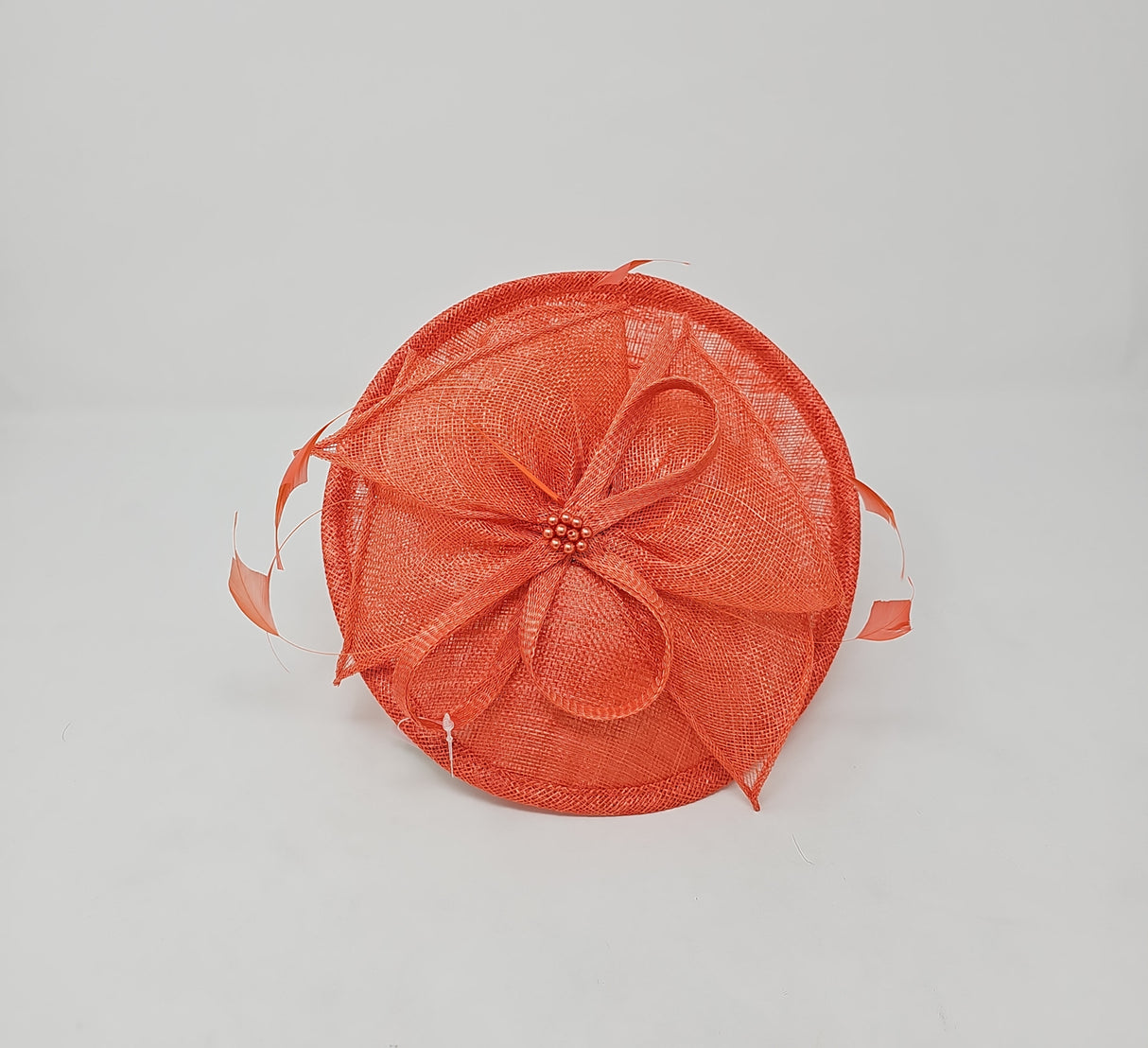 Orange Feather & Bow Round Disc Fascinator
