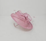 Rose Pink Feather & Bow Round Disc Fascinator