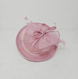 Rose Pink Feather & Bow Round Disc Fascinator