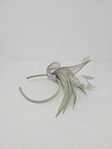Sage Green Sinamay Loop & Feather Hairband Fascinator