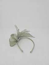 Sage Green Sinamay Loop & Feather Hairband Fascinator