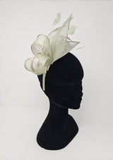 Sage Green Sinamay Loop & Feather Hairband Fascinator
