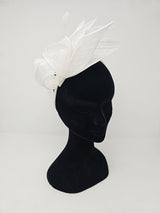White Sinamay Loop & Feather Hairband Fascinator