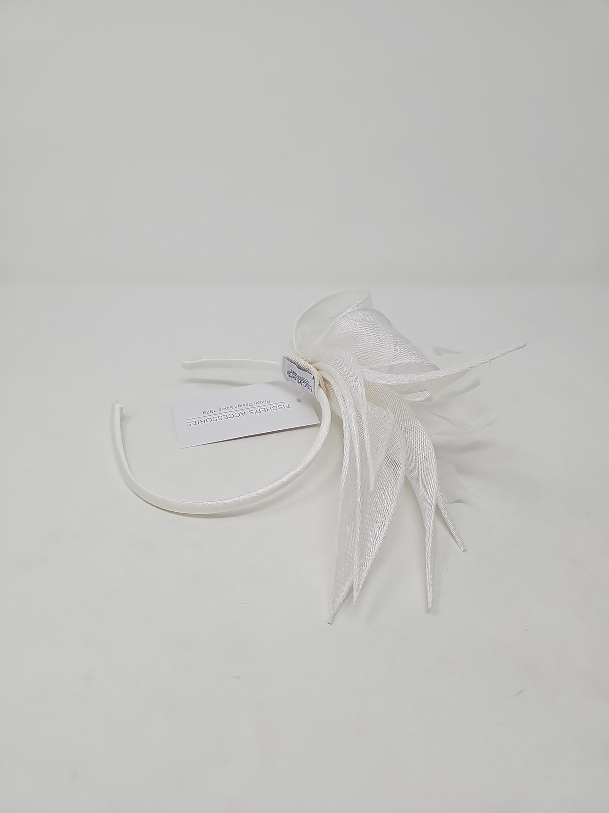 White Sinamay Loop & Feather Hairband Fascinator