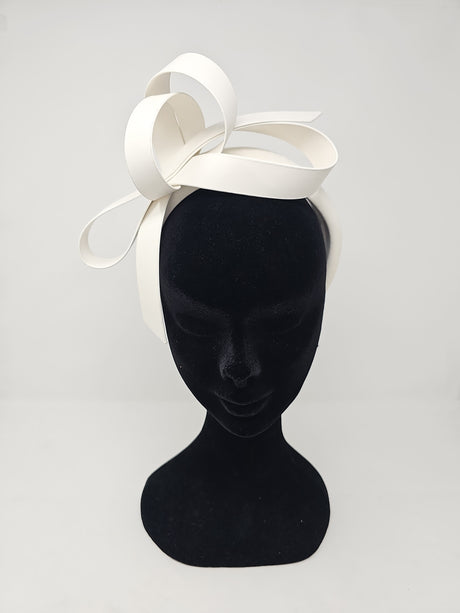 White Bridal Leatherette Bow Hairband Fascinator