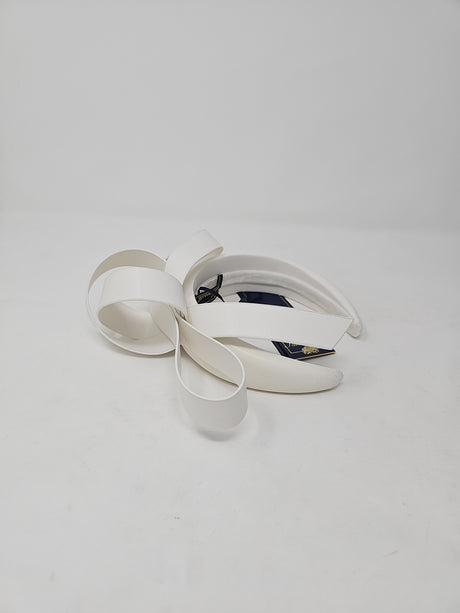 White Bridal Leatherette Bow Hairband Fascinator