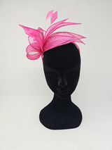 Lipstick Pink Sinamay Loop & Feather Hairband Fascinator