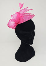 Lipstick Pink Sinamay Loop & Feather Hairband Fascinator