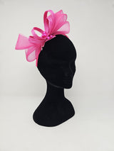 Lipstick Pink Bead Bow Loop Hairband Fascinator