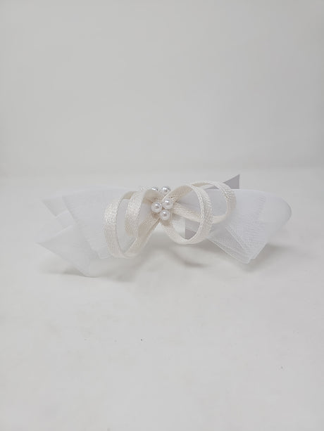 White Bead Bow Loop Hairband Fascinator