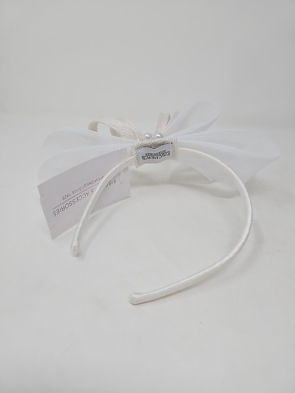 White Bead Bow Loop Hairband Fascinator