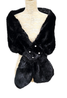Black Faux Fur Pearl Embellished Cape Wrap
