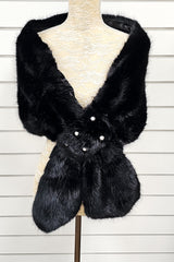 Black Faux Fur Pearl Embellished Cape Wrap