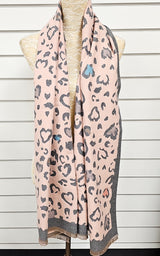 Grey & Blush Pink Animal Print Multicolour Pashmina Scarf