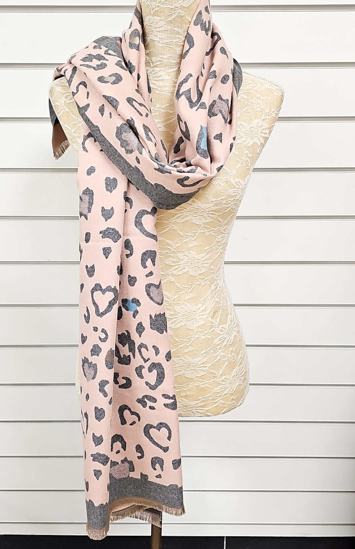 Grey & Blush Pink Animal Print Multicolour Pashmina Scarf