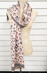 Grey & Blush Pink Animal Print Multicolour Pashmina Scarf