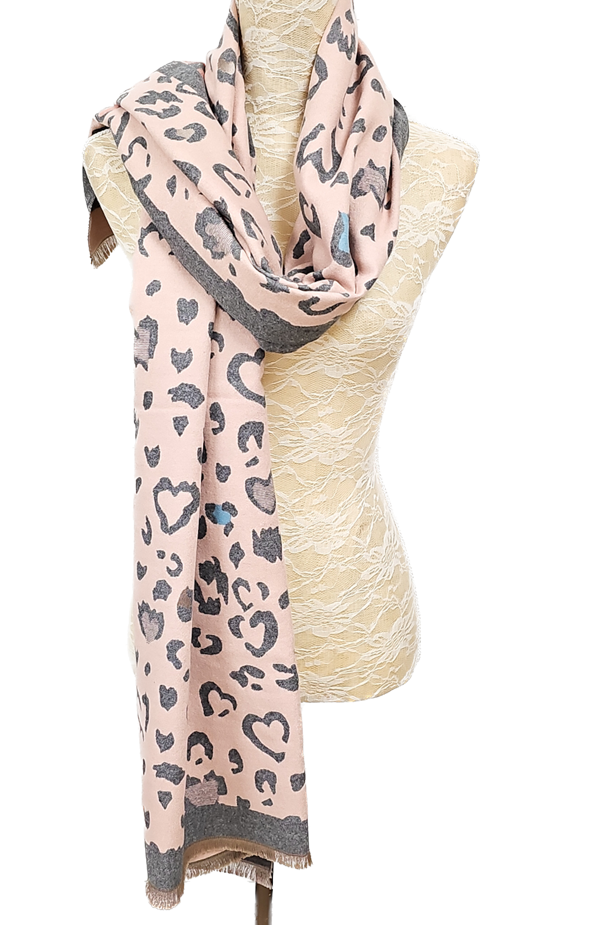 Grey & Blush Pink Animal Print Multicolour Pashmina Scarf