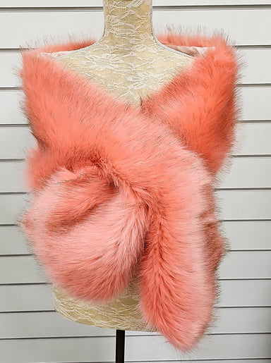 Peach Pink Pink Faux Fur Cape Wrap