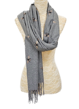 Grey & Gold Sparkling Bee Print Pashmina Scarf