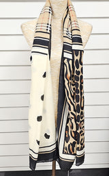 Black Leopard Print & Check Scarf