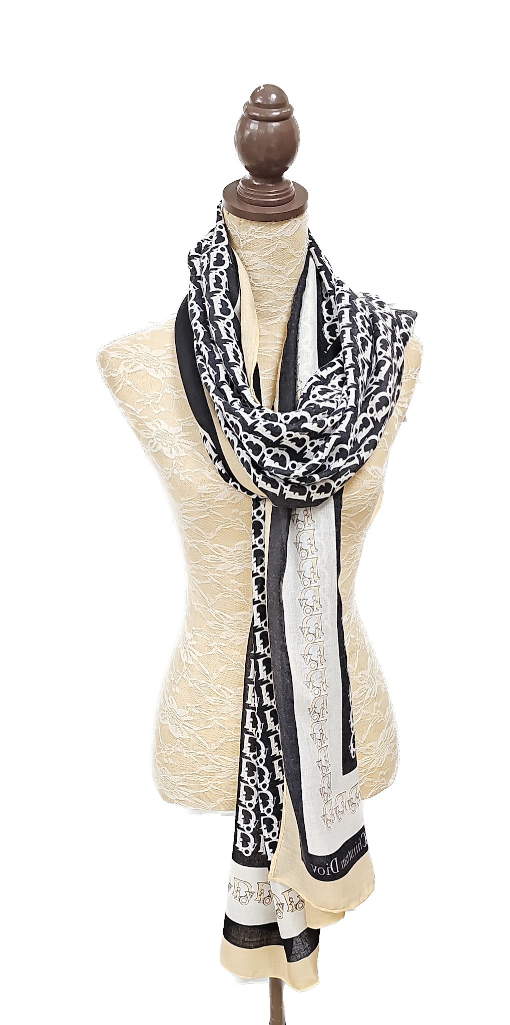 Black & Cream Beige Letter Printed Scarf