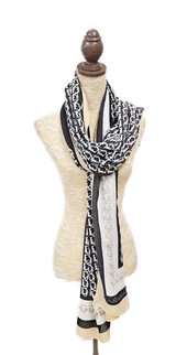 Black & Cream Beige Letter Printed Scarf