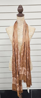 Toffee Silk Feel Flower Scarf