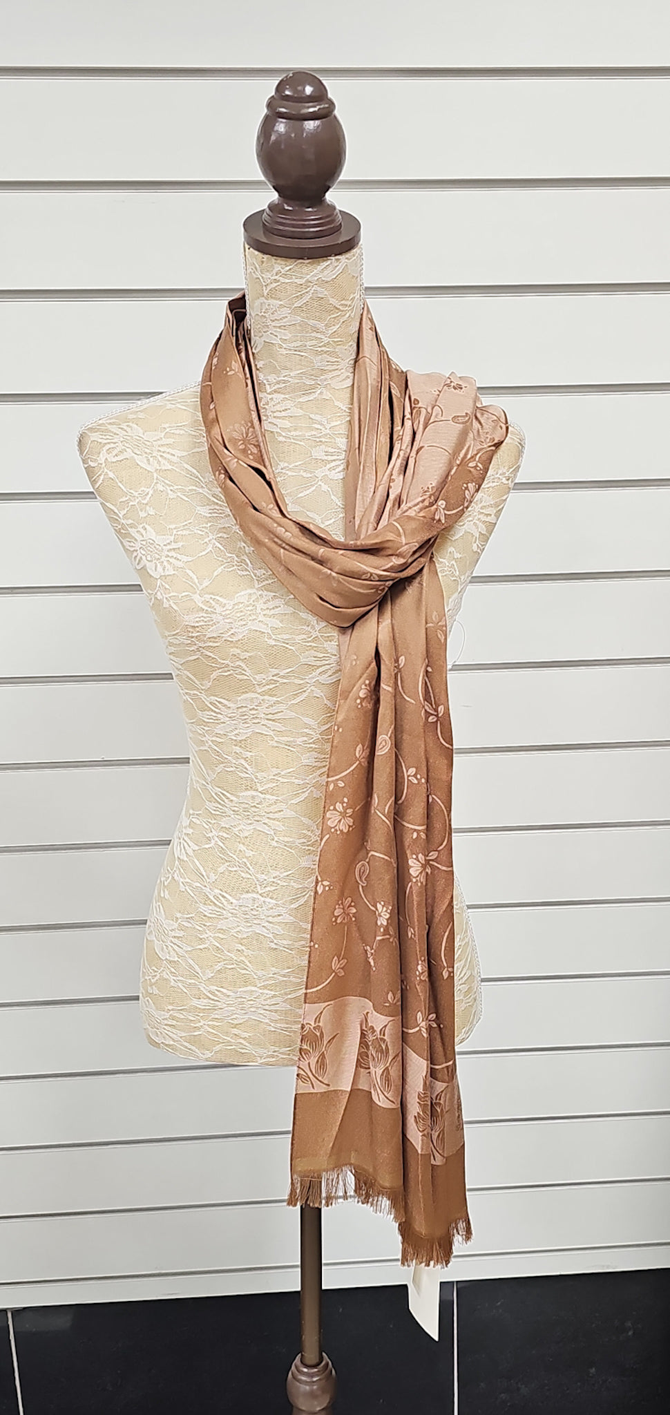 Toffee Silk Feel Flower Scarf