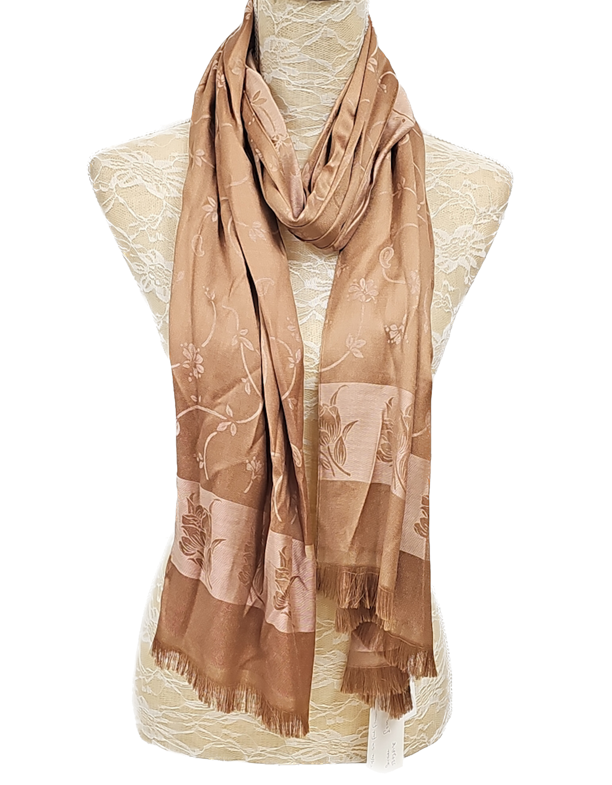 Toffee Silk Feel Flower Scarf