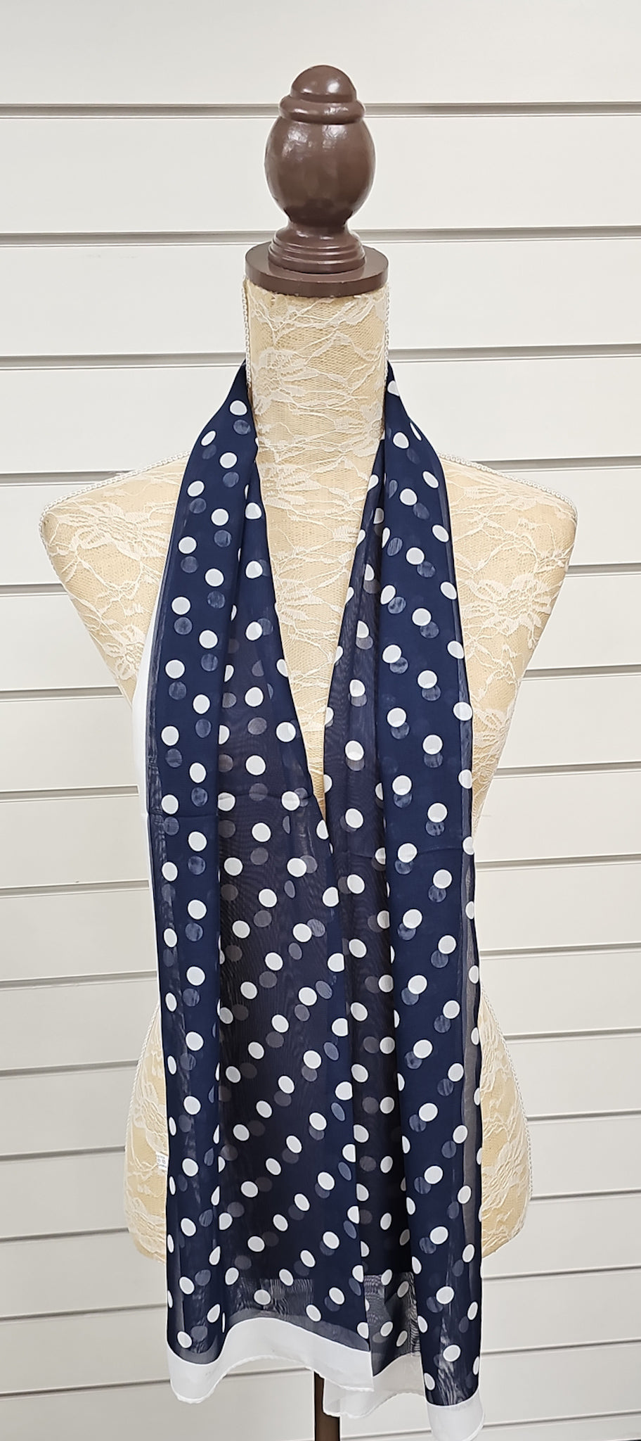 Large Polka Dot Print Navy & White Scarf