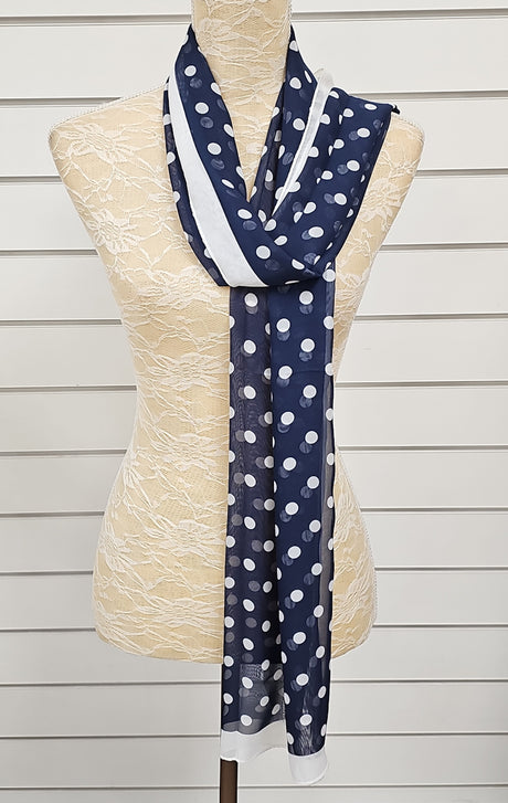 Large Polka Dot Print Navy & White Scarf