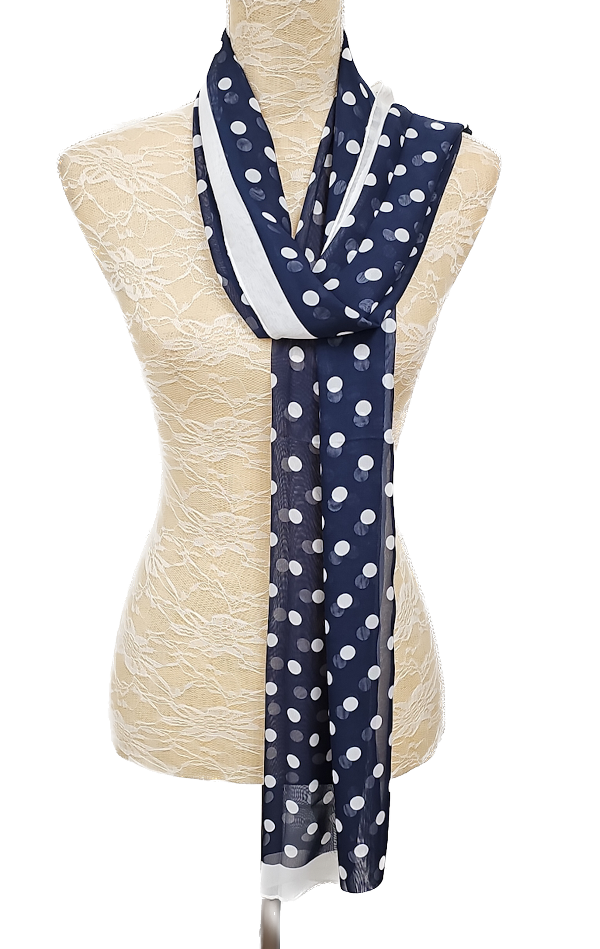 Large Polka Dot Print Navy & White Scarf