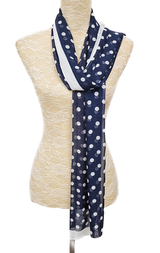 Large Polka Dot Print Navy & White Scarf