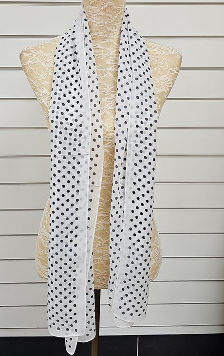 White & Navy Polka Dot Scarf